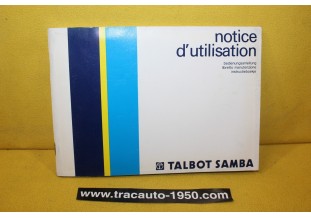 NOTICE D'UTILISATION OU LIVRET DE BORD...SIMCA TALBOT SAMBA