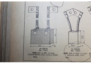 CHARBONS 17953 POUR DEMARREURS LAVALETTE-BOSCH...CAMIONS BERLIET UNIC voir descriptif