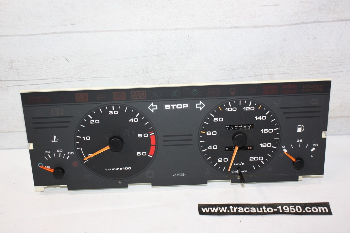 FACADE ET INSTRUMENTS DE BORD DE COMPTEUR JAEGER 12V 200km/h...PEUGEOT 405 phase 1 Diesel