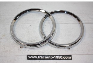 PAIRE DE CERCLAGES DE PHARES CIBIE D/150mm...RENAULT DAUPHINE R4 R8 ESTAFETTE voir descriptif