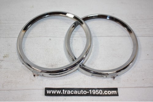 PAIRE DE CERCLAGES DE PHARES CIBIE D/150mm...RENAULT DAUPHINE R4 R8 ESTAFETTE voir descriptif