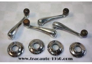 JEU DE 4 MANIVELLES LEVES GLACES DE PORTES + EMBASES...CITROEN TRACTION 11CV 15/6