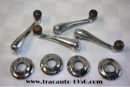 JEU DE 4 MANIVELLES LEVES GLACES DE PORTES + EMBASES...CITROEN TRACTION 11CV 15/6