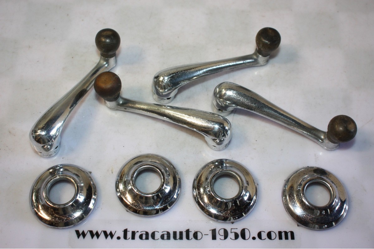 JEU DE 4 MANIVELLES LEVES GLACES DE PORTES + EMBASES...CITROEN TRACTION 11CV 15/6