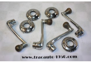 JEU DE 4 MANIVELLES LEVES GLACES DE PORTES + EMBASES...CITROEN TRACTION 11CV 15/6