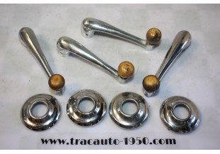 JEU DE 4 MANIVELLES LEVES GLACES DE PORTES + EMBASES...CITROEN TRACTION 11CV 15/6