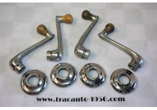JEU DE 4 MANIVELLES LEVES GLACES DE PORTES + EMBASES...CITROEN TRACTION 11CV 15/6