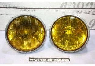 PAIRE D'OPTIQUES DROITS JAUNES HELLA H1/H1 Ø/145mm...BMW E30 PHASE 1