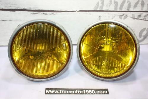 PAIRE D'OPTIQUES DROITS JAUNES HELLA H1/H1 Ø/145mm...BMW E30 PHASE 1
