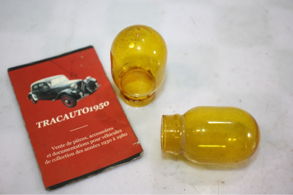 2 GLOBES EN VERRE DE PORTE AMPOULE H1 L/50mm...AUTOS ANCIENNES COLLECTION