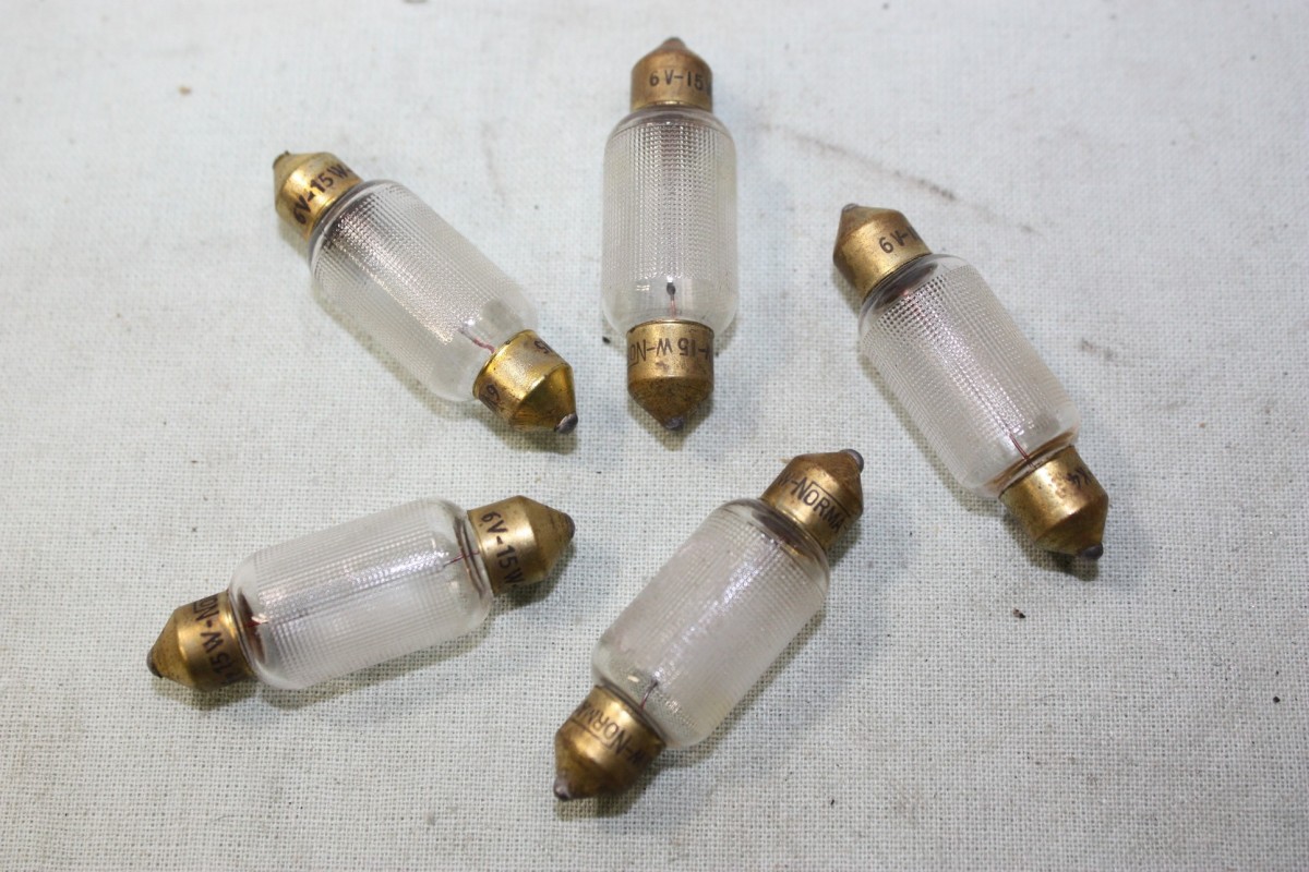 5 AMPOULES NAVETTES 6V 15W L/42 NORMA 1623...AUTOS MOTOS ANCIENNES