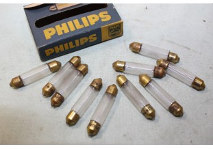 BOITE DE 10 AMPOULES NAVETTES 6V 2,7W L/38 NORMA / PHILIPS...AUTOS MOTOS ANCIENNES