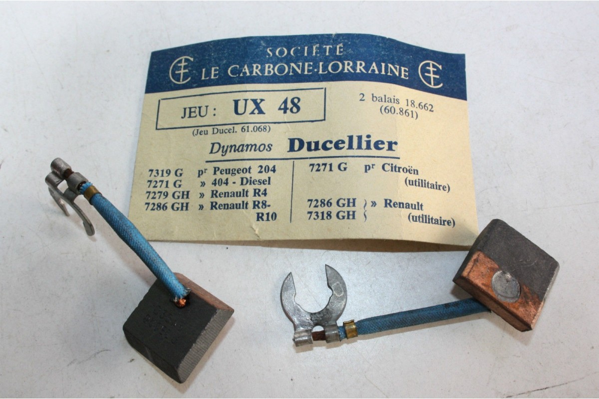 CHARBONS UX 48 POUR DYNAMOS 12V DUCELLIER...2CV AMI ID DS HY R4 R8 ...