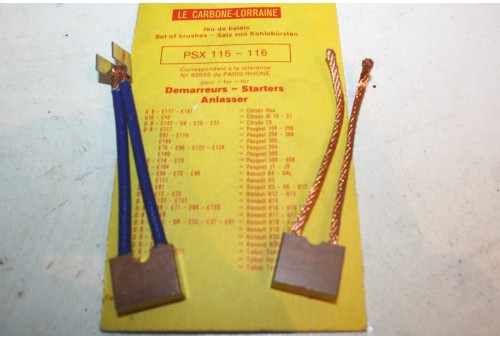 CHARBONS PSX 115-116 POUR DEMARREUR PARIS RHONE...ID DS R4 R5 R6 R12 R16 R17 FUEGO SAMBA HORIZON TAGORA