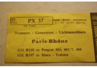 CHARBONS PX 37 POUR DYNAMO 12V PARIS RHONE...PEUGEOT 403 403/7 404 ...