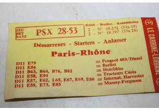 CHARBONS PSX 28-53 POUR DEMARREUR PARIS RHONE...203 403 HOTCHKISS T...